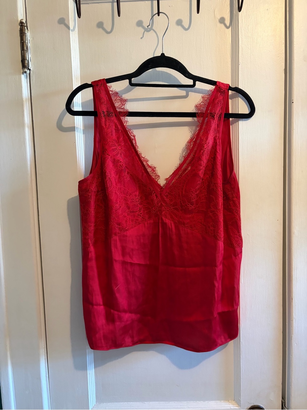 H&M Red Lace-Trim Satin Camisole